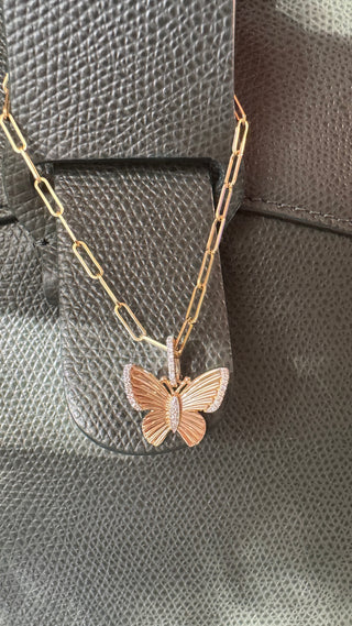 14k Gold Diamond Butterfly Charm with Connector | Pave Butterfly Pendant in Solid Gold