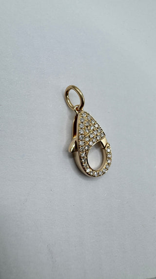 14k Gold Diamond Lobster Clasp Pendant Solid Gold Openable Lock for Charms and Necklaces