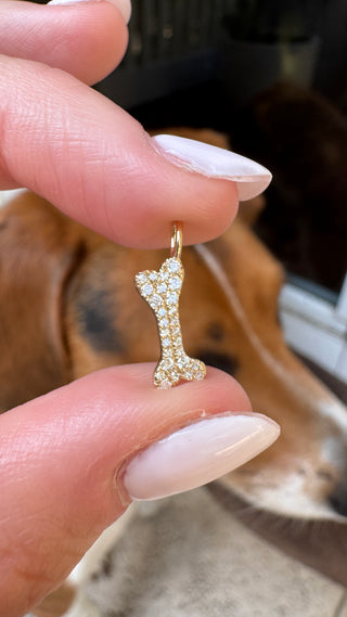 Dainty Diamond Dog bone Charm 14k