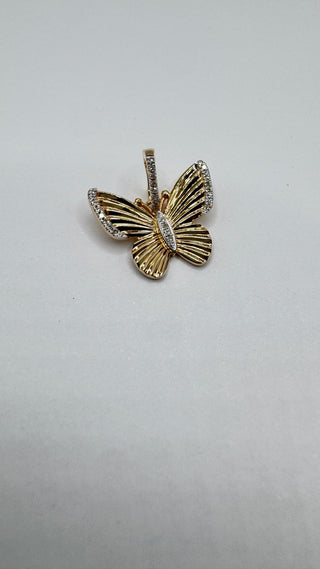 14k Gold Diamond Butterfly Charm with Connector | Pave Butterfly Pendant in Solid Gold