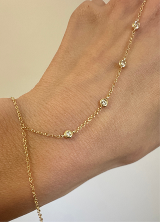 14k Gold Multi Diamond Bezel Hand Chain