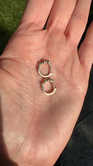 14k Gold Emerald and Diamond Huggie Earrings - May Birthstone