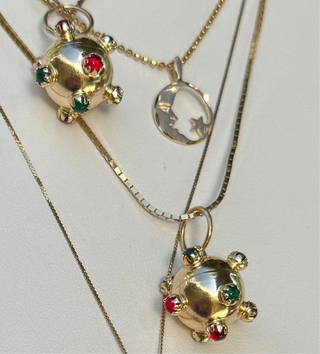 Vintage 14k Emerald + Ruby Sputnik Charm