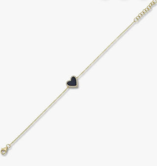 Mini Heart bracelet - Onyx and Diamond 14k Gold - Meaningful stone