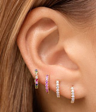 14k Gold Reversible Pink Sapphire and Diamond Huggie Earrings