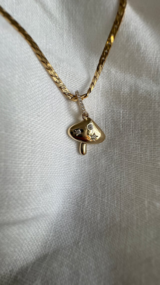 14K Yellow Gold Natural Diamond Mushroom Charm