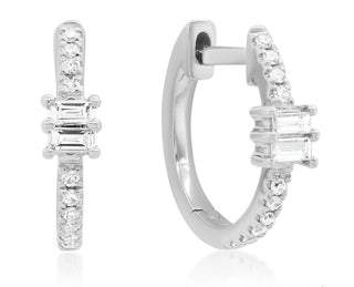 Pave Diamond Huggies with Baguette/ Emerald Cut Accent 14k