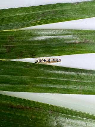 Vintage 9k Natural Blue Sapphires and Diamond Half Eternity Band