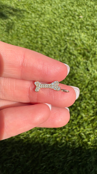 Dainty Diamond Dog bone Charm 14k