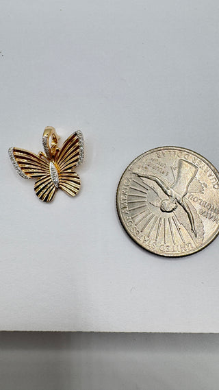 14k Gold Diamond Butterfly Charm with Connector | Pave Butterfly Pendant in Solid Gold