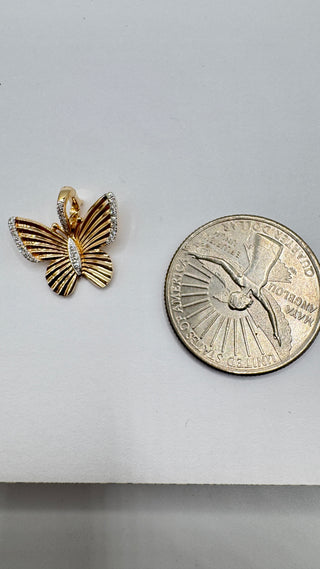 14k Gold Diamond Butterfly Charm with Connector | Pave Butterfly Pendant in Solid Gold