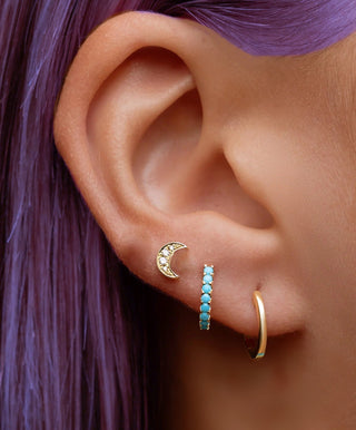 14k Reversible Turquoise and  Diamond Huggie Hoops