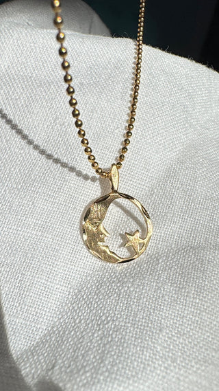 14k Vintage Moon and star Charm