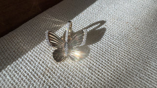 14k Gold Diamond Butterfly Charm with Connector | Pave Butterfly Pendant in Solid Gold