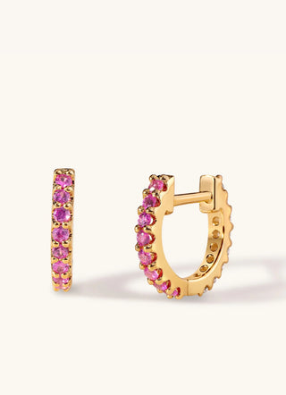 14k Gold Reversible Pink Sapphire and Diamond Huggie Earrings