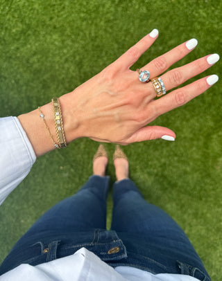 Vintage 9k Natural Light Blue topaz and cz ring