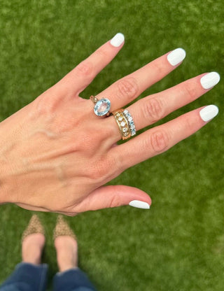 Vintage 14K Natural  Blue Oval Topaz Solitaire Ring