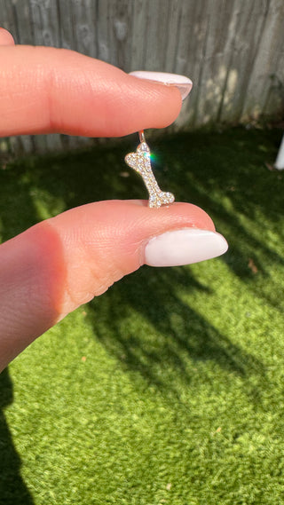 Dainty Diamond Dog bone Charm 14k