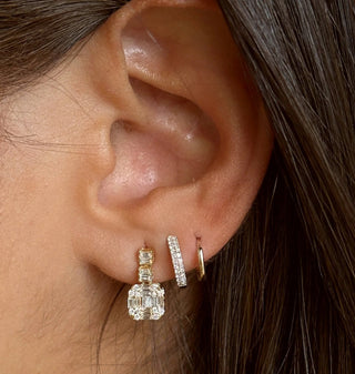 Double Row Diamond Everyday Huggies 14k Gold