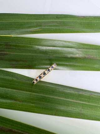 Vintage 9k Natural Blue Sapphires and Diamond Half Eternity Band