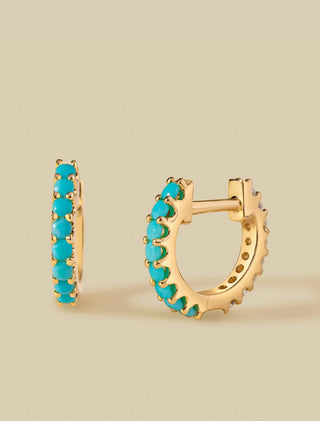 14k Reversible Turquoise and  Diamond Huggie Hoops