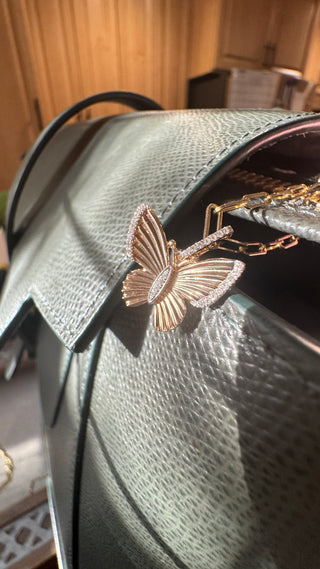 14k Gold Diamond Butterfly Charm with Connector | Pave Butterfly Pendant in Solid Gold