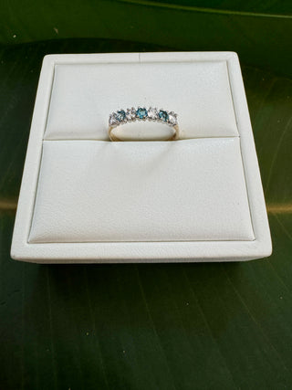 Vintage 9k Natural Light Blue topaz and cz ring