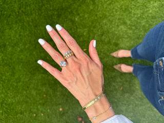 Vintage 9k Natural Light Blue topaz and cz ring