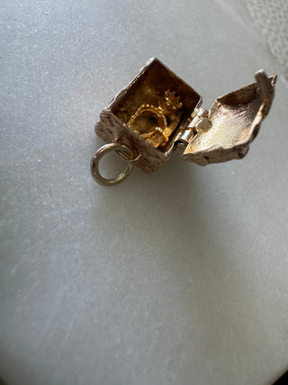 Vintage 9k Solid Gold Articulated Treasure Chest Pendant with British Hallmarks