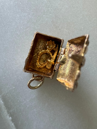 Vintage 9k Solid Gold Articulated Treasure Chest Pendant with British Hallmarks