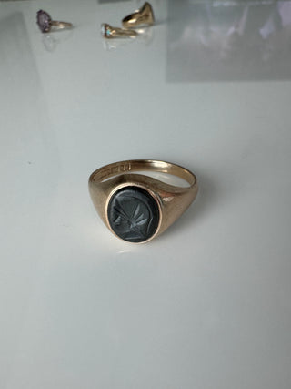 Vintage 9K Centurion Natural Hematite Ring