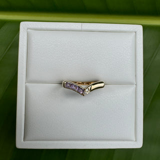 14k V Shaped Diamond and Natural ( Amethyst) Ring Snake Detail