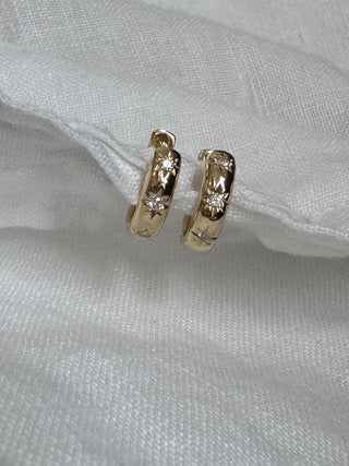 14k Gold Diamond Starburst Huggies