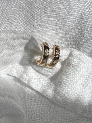 14k Gold Diamond Starburst Huggies