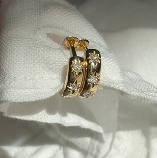 14k Gold Diamond Starburst Huggies