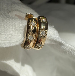 14k Gold Diamond Starburst Huggies