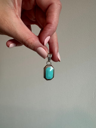 Vintage Sterling Silver Turquoise Octagon Pendant