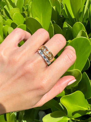 Vintage 9k Natural Light Blue topaz and cz ring