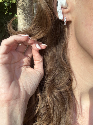 14k Gold Mixed Shape Diamond Huggie Earrings - Solid yellow Gold Hoops with Pear, Round, and Emerald Cut Diamonds