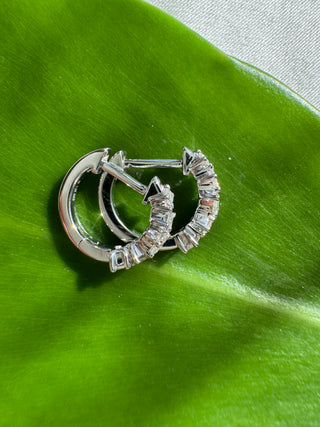 14k Gold Mixed Shape Diamond Huggie Earrings - Solid yellow Gold Hoops with Pear, Round, and Emerald Cut Diamonds