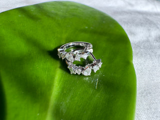 14k Gold Mixed Shape Diamond Huggie Earrings - Solid yellow Gold Hoops with Pear, Round, and Emerald Cut Diamonds