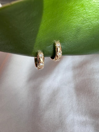 14k Gold Diamond Starburst Huggies