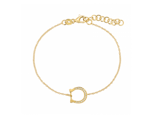 14k Gold Diamond Horsebit Bracelet Solid Gold Equestrian Horseshoe Accent Adjustable Chain