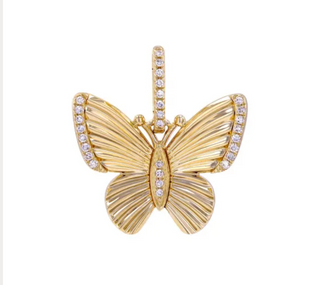 14k Gold Diamond Butterfly Charm with Connector | Pave Butterfly Pendant in Solid Gold