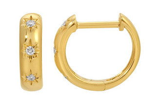 14k Gold Diamond Starburst Huggies