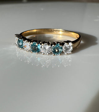 Vintage 9k Natural Light Blue topaz and cz ring